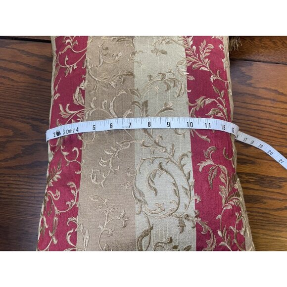 Embroidered Accent Pillow 16" x 21" Feather Bronze Burgundy Tasseled Vibrant - Picture 4 of 8